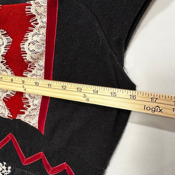 Vintage Lulu H Paris Fit & Flare Dress L Black Red Lace Detail Minor Flaw - Picture 10 of 13